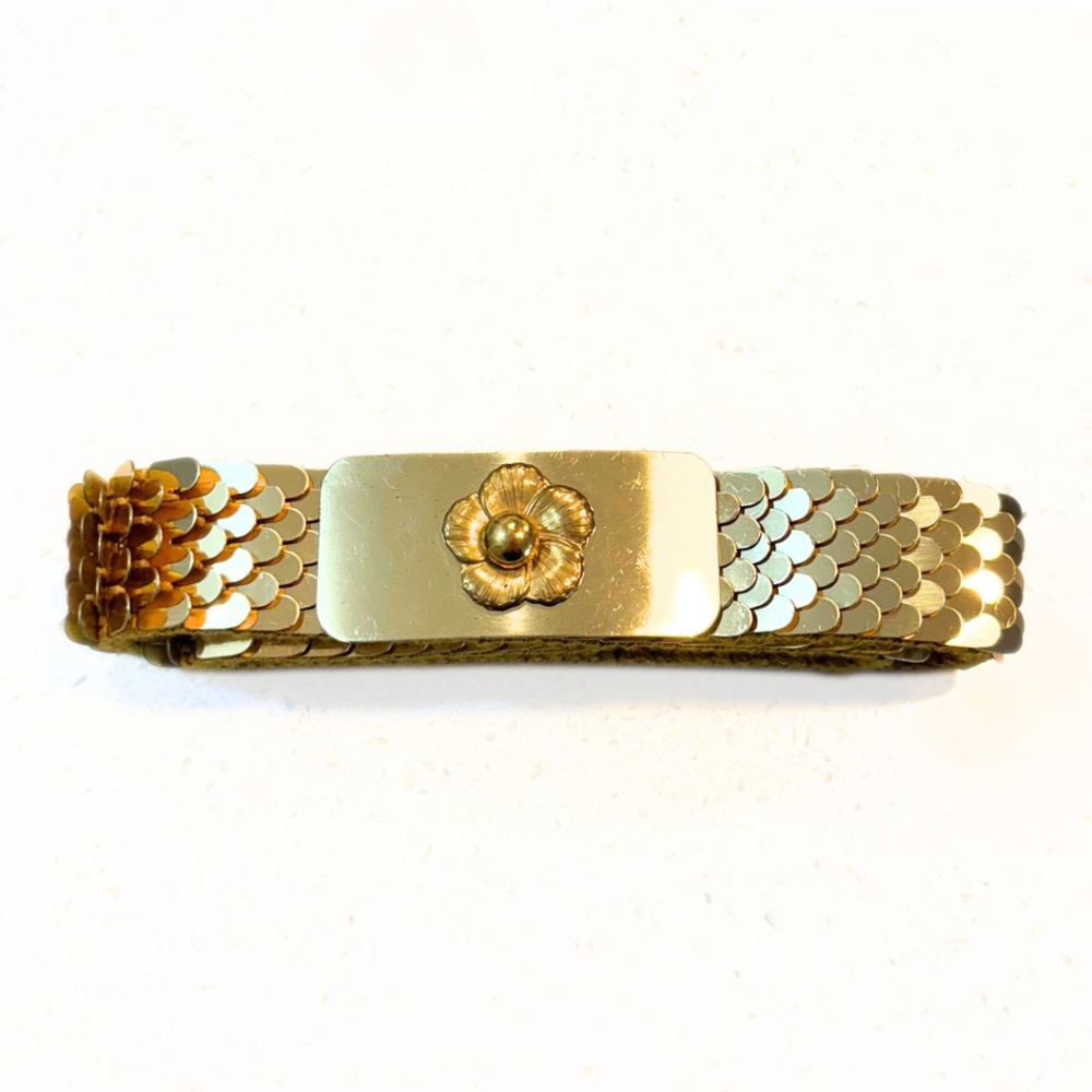 Vintage Gold Stretch Belt with a Floral Clasp One Size